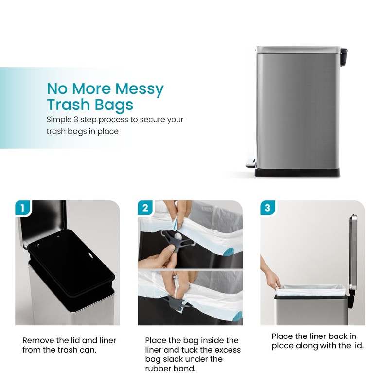 Home Zone Living 12 Gallon Slim Kitchen Trash Can with