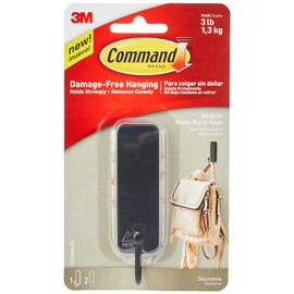 Command 17034MB-EF Medium Matte Black Plastic Metal Hook-17034MB, One Size