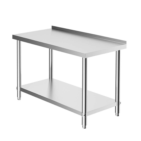 FIDOOVIVIA kitchen Catering Table Stainless Steel Double Deck Tables with 3.5CM Worktop Backsplash for Commercial Home Bar Restaurant Laundry School Hospital Size 150 x 60 x 80CM