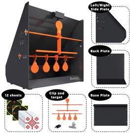 AIMAX OUTDOOR Pellet Gun Target Trap with Center Shot - 12pcs Paper Targets and 4 Resetting Metal Shooting Targets for Airgun, Rifle, Rimfire, Perfect for Backyard, Outdoor, Indoor Shooting Practice