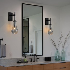 HuisMier Black Wall Sconces, Raindrop Sconces Wall Lighting with On/Off Switch Button, Modern Clear Glass Vanity Light Fixtures Raindrop Wall Sconce for Bathroom Bedroom Living Room Hallway