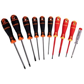 BAHCO B219.110 BahcoFit XL Screwdriver Set, 10 Piece (Flat, Insulated, Rubber, Black, 10 Items)
