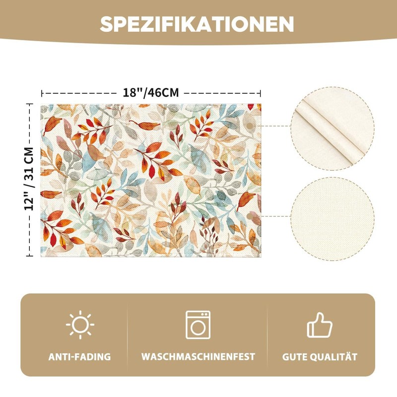 Artoid Mode Leaves Autumn Placemats Set of 4, 30 x