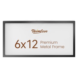 Heimlove 6x12 Metal Picture Frame,Black Aluminum Photo Frames-Real Tempered Glass,Wall Mounting Horizontally or Vertically,Simple and Elegant Decor for Wall-1Pack