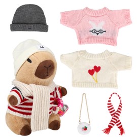 Capybara Plush with 10 Pcs Capybara Costume Fall and Winter Style Dress Up,Christmas Plush, Christmas Set Capybara Backpack Decoratio, Capybara Stuffed Animal Birthday Gifts for Boys and Girls