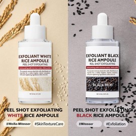 MEITREND Peel Shot Glow Reis Ampoule Duo, Weiße + Schwarze Reis Ampulle Sanftes Peeling für Gesicht, Reis-Peeling Serum genge Mitesser, Porenreinigung, Feuchtigkeits und Strahlende Haut