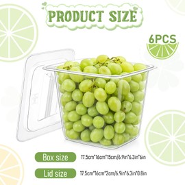 Xosjska Plastic Food Pan with Lids 1/6 Size Stackable Food Containers with Capacity Indicator Restaurant Commercial Hotel Pans for Prep Tables, Salad Bar and Home Kitchen(6 PCS, 6'' Deep)