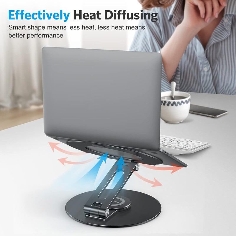 OMOTON Adjustable Laptop Stand with 360 Rotating Base, Ergonomic Laptop