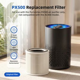 2 Pack PX500 Replacement Filter Compatible with Purivortex PX500 Air Purifier, 3-in-1 HEPA Air Purifier Filter, White