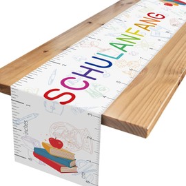 Weiß Alles Alles Gute Zum Schulanfang Tischläufer für Einschulung Dekoration,Schuleinführung Tischdeko Einschulungsdeko Tischläufer Schulanfang Party Dekoration 180 x 35cm