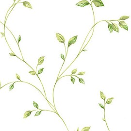 Manhattan comfort NWKC28550 Crestview Series Vinyl Floral Vine Design Large Wallpaper Roll, 20.5" W x32.7' L, Green/Off White