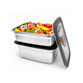 2 PCS Stainless Steel Food Storage Containers(50oz+33oz) with Lids Leak Proof & Airtight | Stainless steel freezer Containers,Airtight Bento Lunch Box,For Meal Prep,Fruit,Snack,Freezer