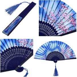 JUHONNZ Handheld Fans,3 PCS Folding Fans Bamboo Fans Silk Folding Fans with Tassel Pocket Fans Japanese Dancing Fans for Wall Decoration Wedding Gift