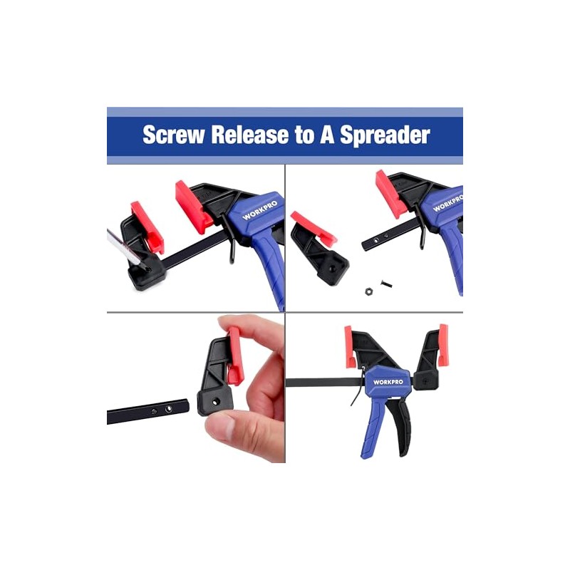 WORKPRO 6" Mini Bar Clamps for Woodworking, One-Handed Clamp/Spreader, Light-Duty