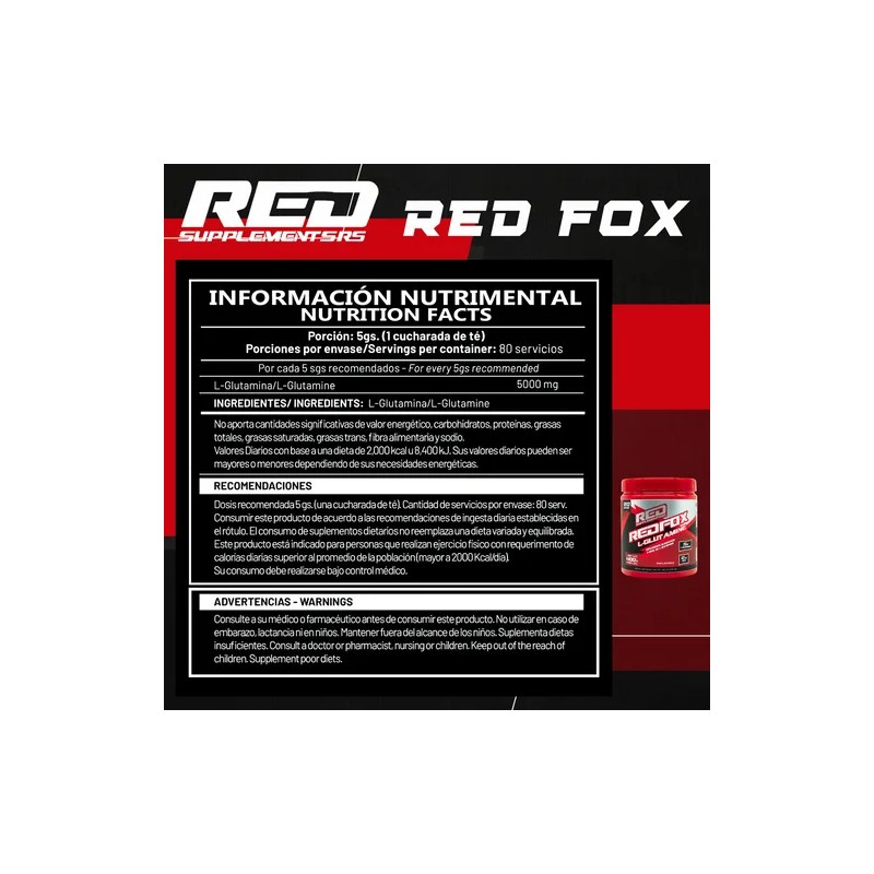 L- Glutamina 400g 5g Por Porción 80servicios Red Supplements