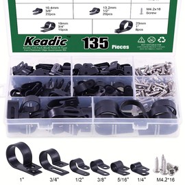 Keadic 135 Pcs Black Nylon R Type Cable Fastener Clips Assortment Set with 135 Stainless Steel Screws Ideal for Wire Management