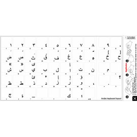 Arabic Keyboard Labels Layout Work with Apple with Blue, Black, Orange, RED OR White Lettering ON Transparent Background for Desktop, Laptop and Notebook (Black)