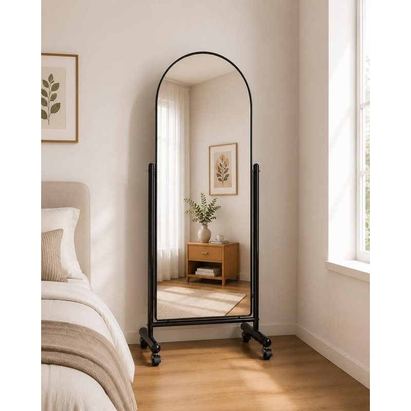 Arched Full Length Mirror with Wheels 65" x 24", Adjustable
