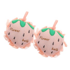 Beavorty 2pcs Exfoliating Bath Loofah Sponge Pads Soft Mesh Shower Pouf for Boys and Girls Strawberry Body Scrubber for Deep Cleansing Travel-friendly Bath Sponge for Home Use