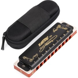 Easttop Harmonica Key of C 10 Hole 20 Tone Harmonica C Blues with Case Top Grade Heavy Duty for Professional Player,Beginner,Students,Children,Kids Gift(East Top)- Black