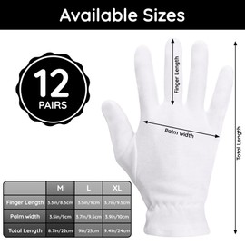 Segbeauty 24 Counts Hand Care Moisturizing Gloves with Elastic Band, Thick White Cotton Gloves for Women Men Dry Hands, 12 Pairs Lotion Sleeping Gloves Overnight, Stretchable Work Glove Liners Medium