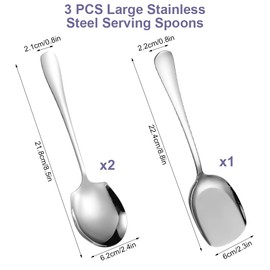 Set of 3 Serving Spoons, Stainless Steel, Large Serving Spoons with Long Handle, Large Buffet Spoon, Serving Cutlery, Salad Spoon, Polished Stainless Steel Spoon for Kitchen, Dining Room, Banquet,