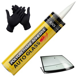 Polyurethane Windshield Sealant, High Bond Strength Windshield Adhesive Black with Fast Curing Formula, Easy Apply Windshield Sealant Compound Kit Includes Gloves and Tip, for Vehicle & RV
