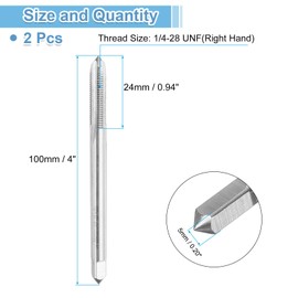 sourcing map 2pcs Straight Flute Screw Taps 1/4-28 UNF 2B Thread 4" Extra Long HSS6542 Machine Threading Milling Tap Tapping Tools