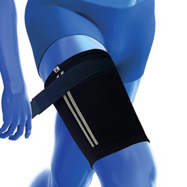 Kedley Thigh Support Sleeve | Advanced Elasticated Compression Band with Strap | Pulled Hamstring, Strained or Bruised Muscles and Quad Injuries | Protects and Aids Active Rehabilitation (M/L) Black
