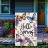 PureGorm Hello Spring Garden Flag with Butterflies and Lilac Flowers