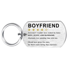Alotozo 4-Star Rating Review Keyring for Boyfriend - Funny Gifts for Boyfriend - Father’s Day, Birthday Gifts from Girlfriend - Laser Engraved Key Chain for Him