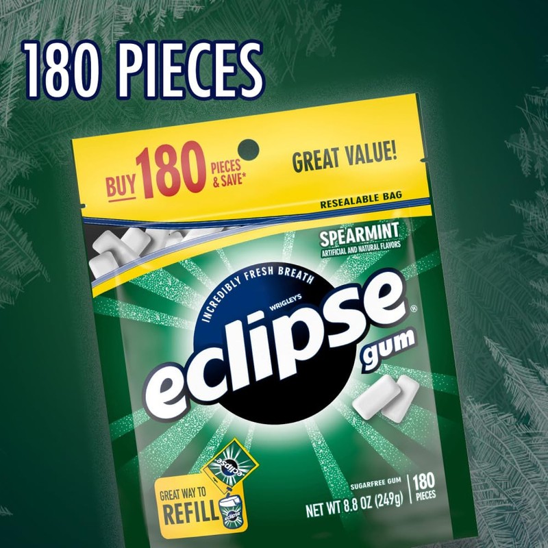 ECLIPSE Spearmint Chewing Gum Sugar Free, Mint Gum Bulk Pack,