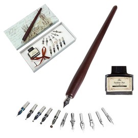 Calligraphy Pen Set Wooden Fountain Pen Writing Case with 11 Nibs and Black Ink