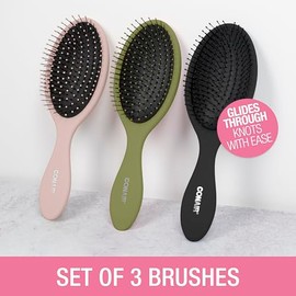 Conair Conair Detangling Hair Brush 3PK - For wet and dry hair - curly hair brush - hair brushes for women - detangler brush - hair brushes for women - Evergreen, Blush Pink, Black Assorted