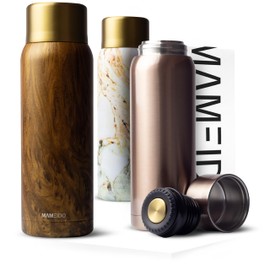 MAMEIDO Thermo Flask 1l with Cup, Flask for Hot Drink up to 12 Hours, Leak-Proof Thermal Flask 100% BPA Free for Hot Water, Coffee & Tea (Oak Wood Gold, 1 Litre)
