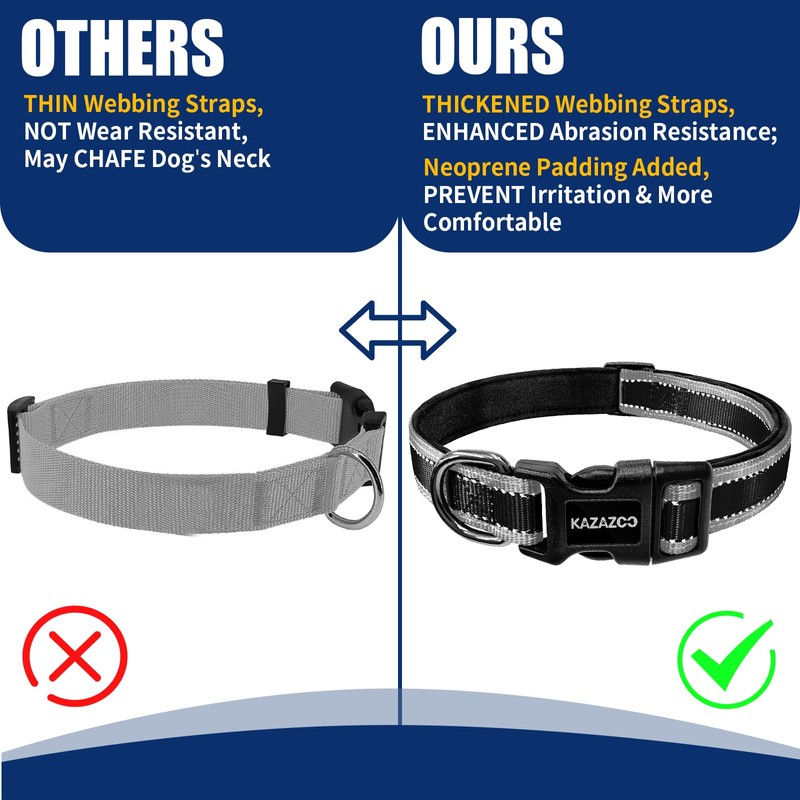Kazazoo Reflective Dog Collar with Soft Padding Dog Collar for