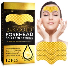 24K Gold Forehead Wrinkle Patches, with Aloe, Collagen, Vitamin E (12 Pcs)