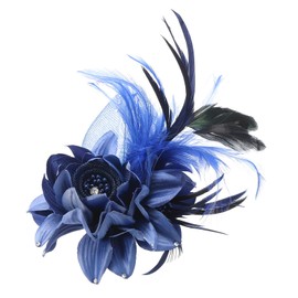 PATIKIL Floral Hair Clip, 1 Pcs Elegant Flower Feather Brooch Pin Hat Silk Wedding Party Dance Banquet Pins Accessories Camellia Charm Lady Dress Suit, Blue with Black Feathers