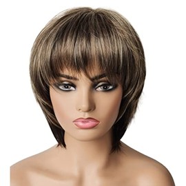 Peluca de Mujer,Mezcla de color,Flequillo de aire, Peluca corta,Ondulado Excelente Calidad Cabello Moda Para Fiestas Temáticas, Cosplay, Halloween, Conciertos, Bodas, Citas y Cualquier otra Ocasión