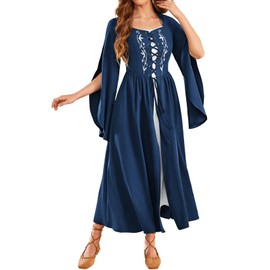 Scarlet Darkness 2 Pcs Renaissance Medieval Costume Dress Women Fairy Dress Peasant Cottagecore Dress with Pockets