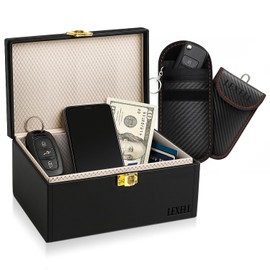 PRO-TECH Faraday Box for Car Keys with Pouches - Premium Leather Metallic Buckle Car Key Signal Blocker Box - Spacious Anti-Theft RFID Key Pouch 2 Pack