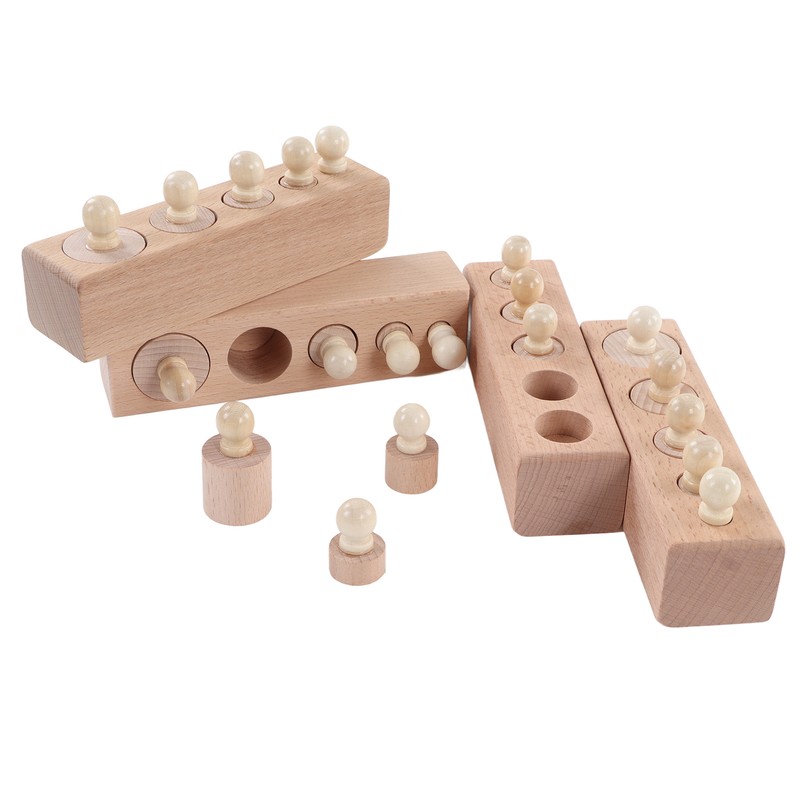 Cylinder Socket Toy Beech Wood Educational Knobbed Cylinders Blocks for