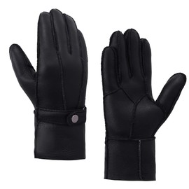 MGGMOKAY Women's Shearling Gloves Women's Leather Gloves Shearling Warm Winter Gloves, black