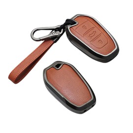 Happyit Zinc Alloy Leather Car Key Cover Cases for Peugeot 2008 3008 4008 5008 308 408 508 C1 C2 C4 C6 C3-XR Picasso Grand DS3 DS5 3 Buttons (Brown+Grey)