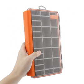 Conskyee Fishing Tackle Box, Waterproof Tackle Trays Fishing Lure Box, Clear Terminal Tackle Storage Organizer with Removable Dividers, Portable Fishing Jig Box Bait Vault (Orange, S)