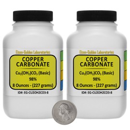 Copper Carbonate [Cu2(OH)2CO3] 98% AR Grade Powder 1 Lb in Two Space-Saver Bottles USA