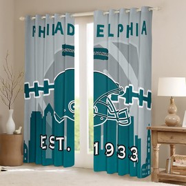 Erosebridal Football Themed Blackout Curtains 42x63 inch,Football Fans Curtains for Boys,Football Lovers Curtains Drapes,Rugby Window Curtains 2 Panels for Living Room,Blue(Philadelphia)