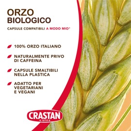 CRASTAN 1870 - Capsule compatibili A Modo Mio ® - Orzo Biologico - 1 Box da 16 Capsule - Naturalmente Privo di Caffeina