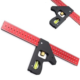 Multifunctional Combo Square, with Levelling Bubble, Aluminum Carpentry Square for Accurate 90/45 Degree Woodworking Measuring Ruler for Woodworking (30CM)