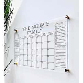 Large Clear Acrylic Monthly Calendar for wall | Dry-Erase Message White Board Calendar Wall Mounted Office Home Family Organization Tools Must Haves School Kids Adult Mom Teen Monthly Weekly ADHD Tool